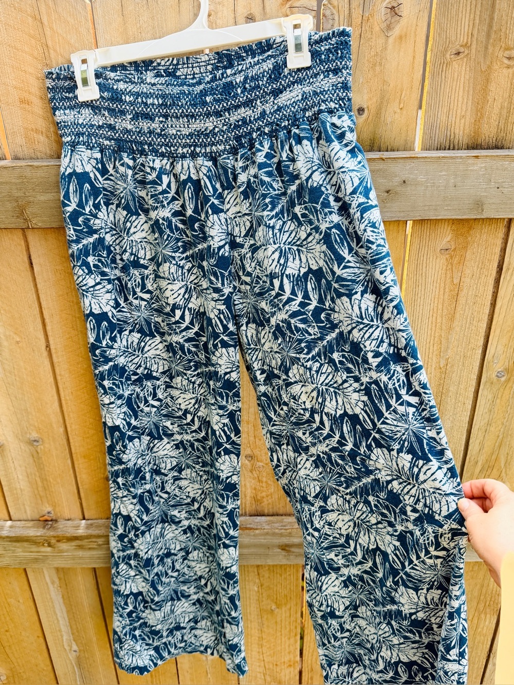 Navy Blue and White Tropical Wide Leg Pants XL